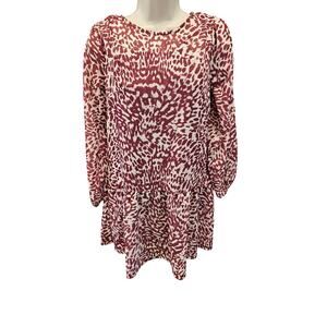 NWT TOPSHOP animal print long sleeve mini dress 4 PETITE 4P burgundy sheer lined
